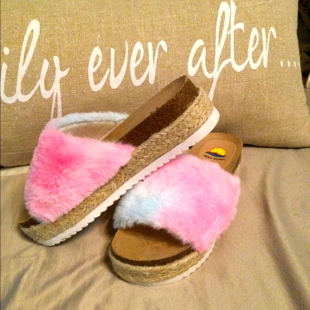 Fuzzy platform espadrille sandals